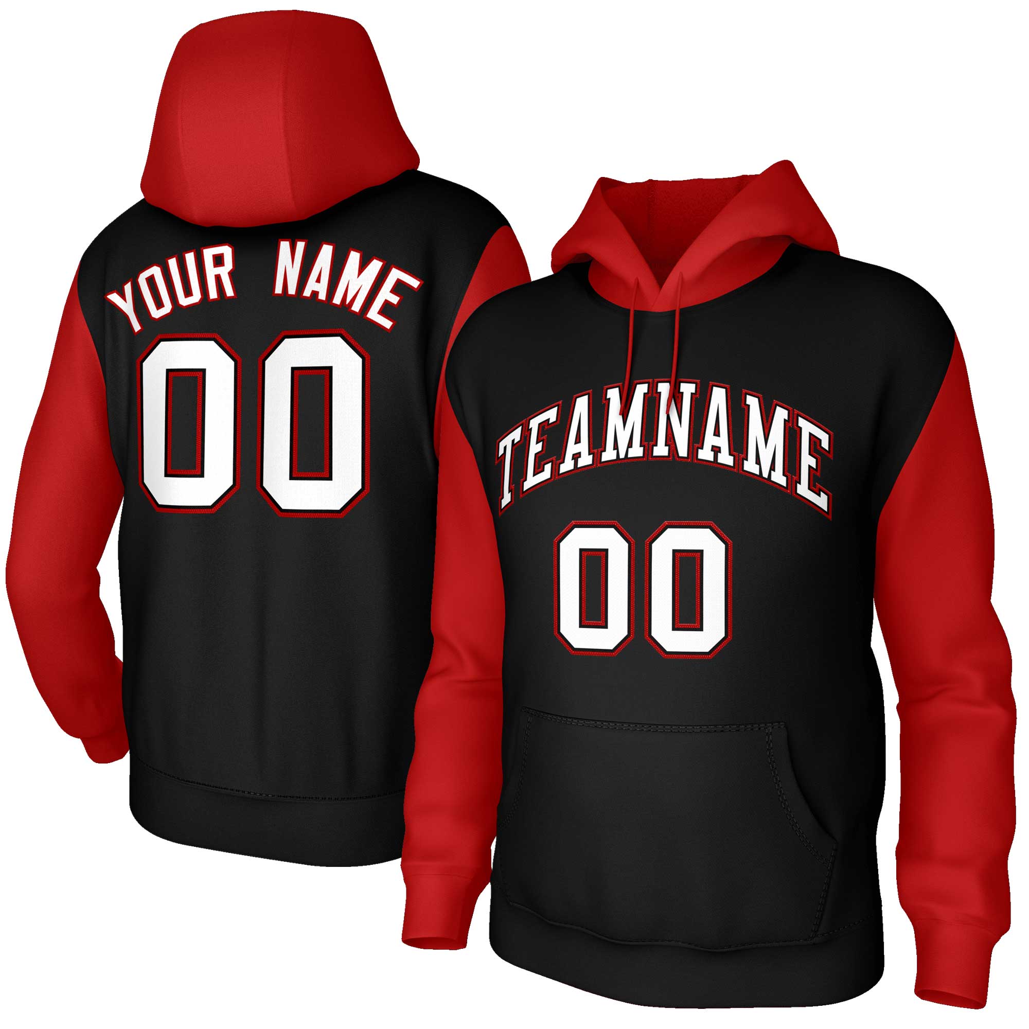 Custom Black White-Black Raglan Sleeves Stitched Sportwear Pullover Hoodie