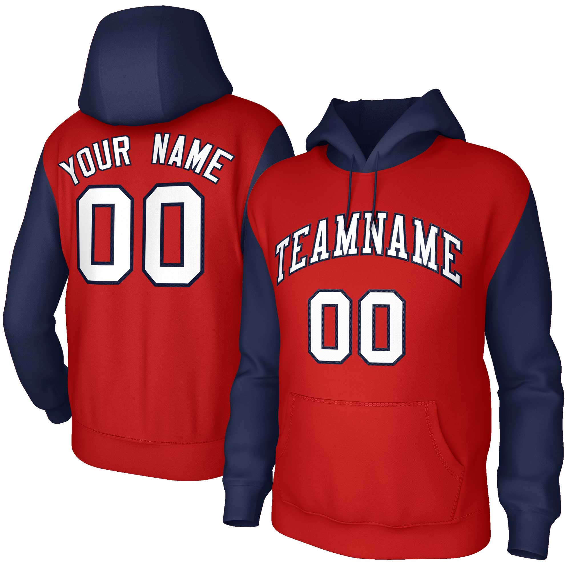 Custom Red Navy-Red Raglan Sleeves Stitched Sportwear Pullover Hoodie