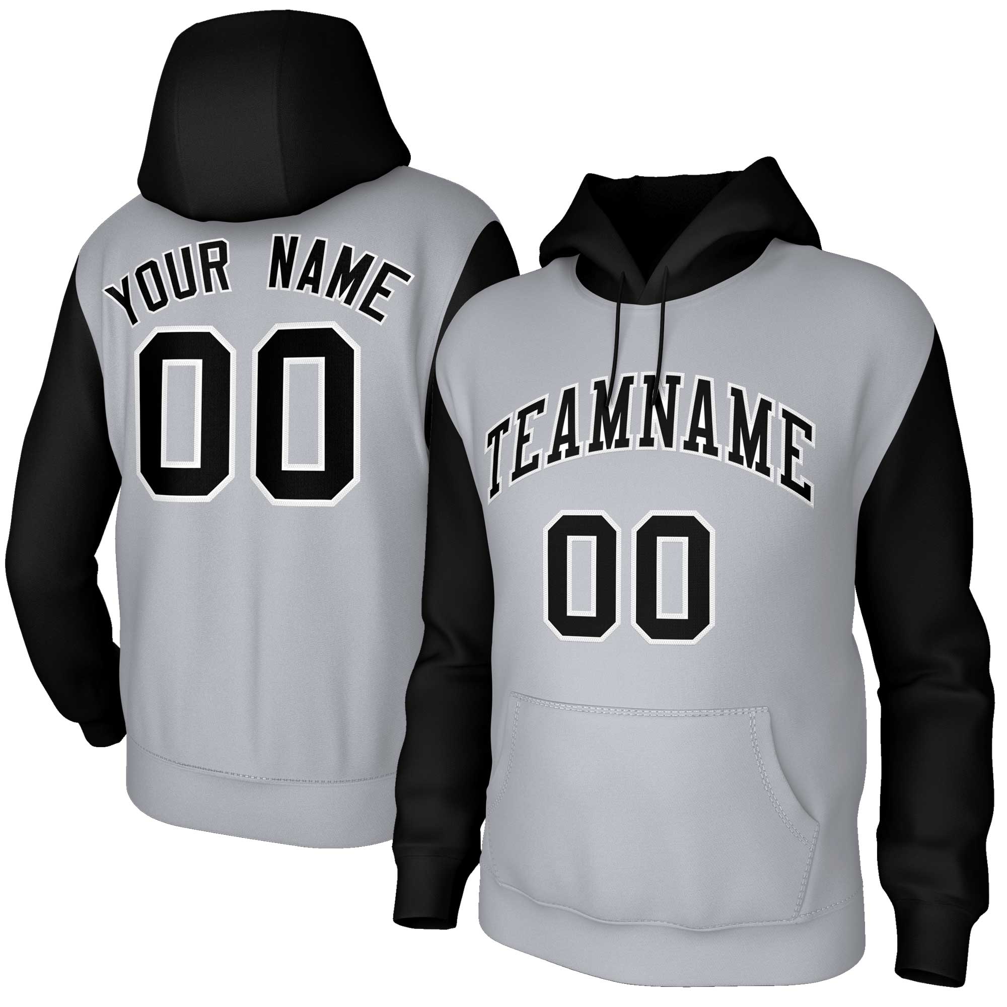 Custom Gray Black-White Raglan Sleeves Stitched Sportwear Pullover Hoodie