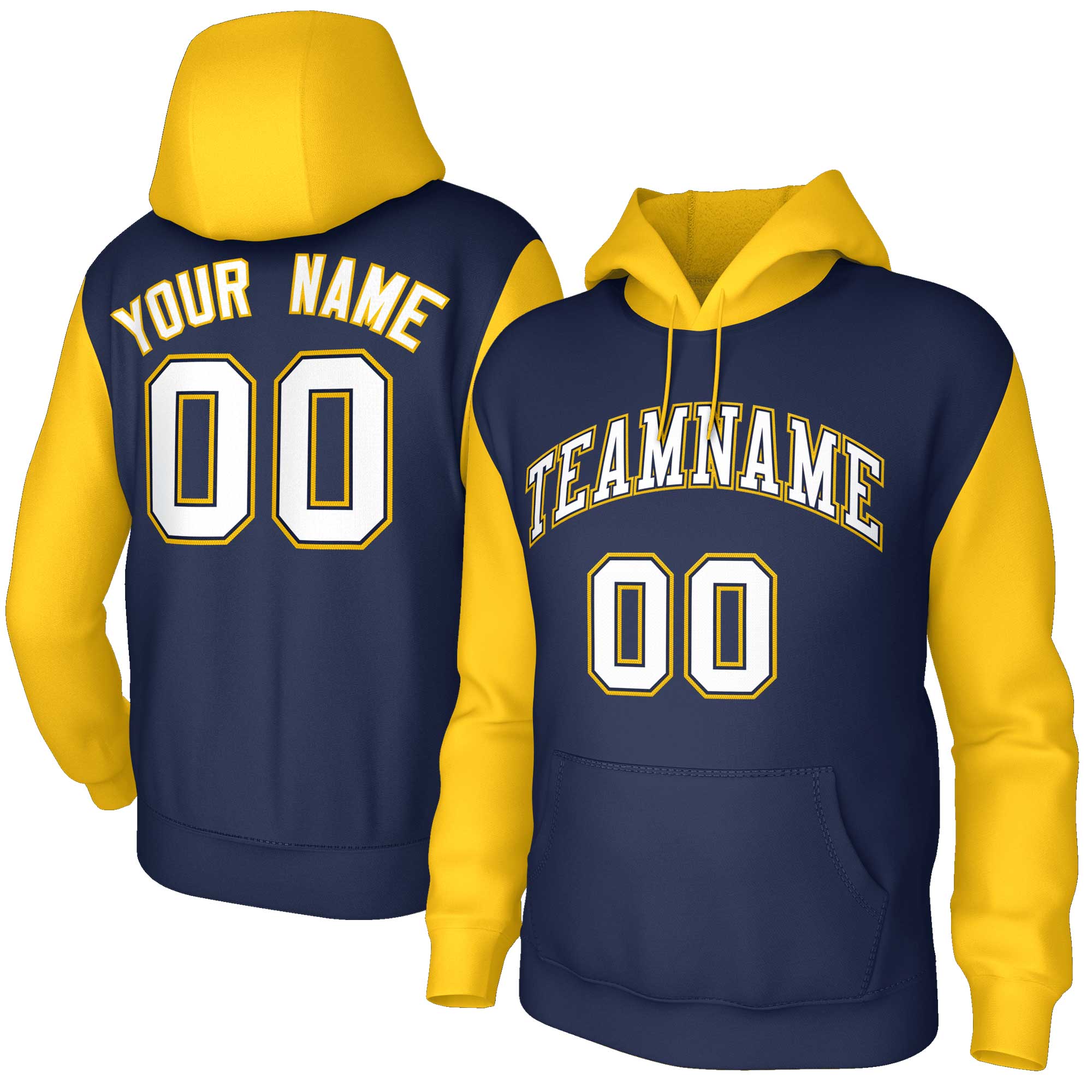 Custom Navy White-Navy Raglan Sleeves Stitched Sportwear Pullover Hoodie