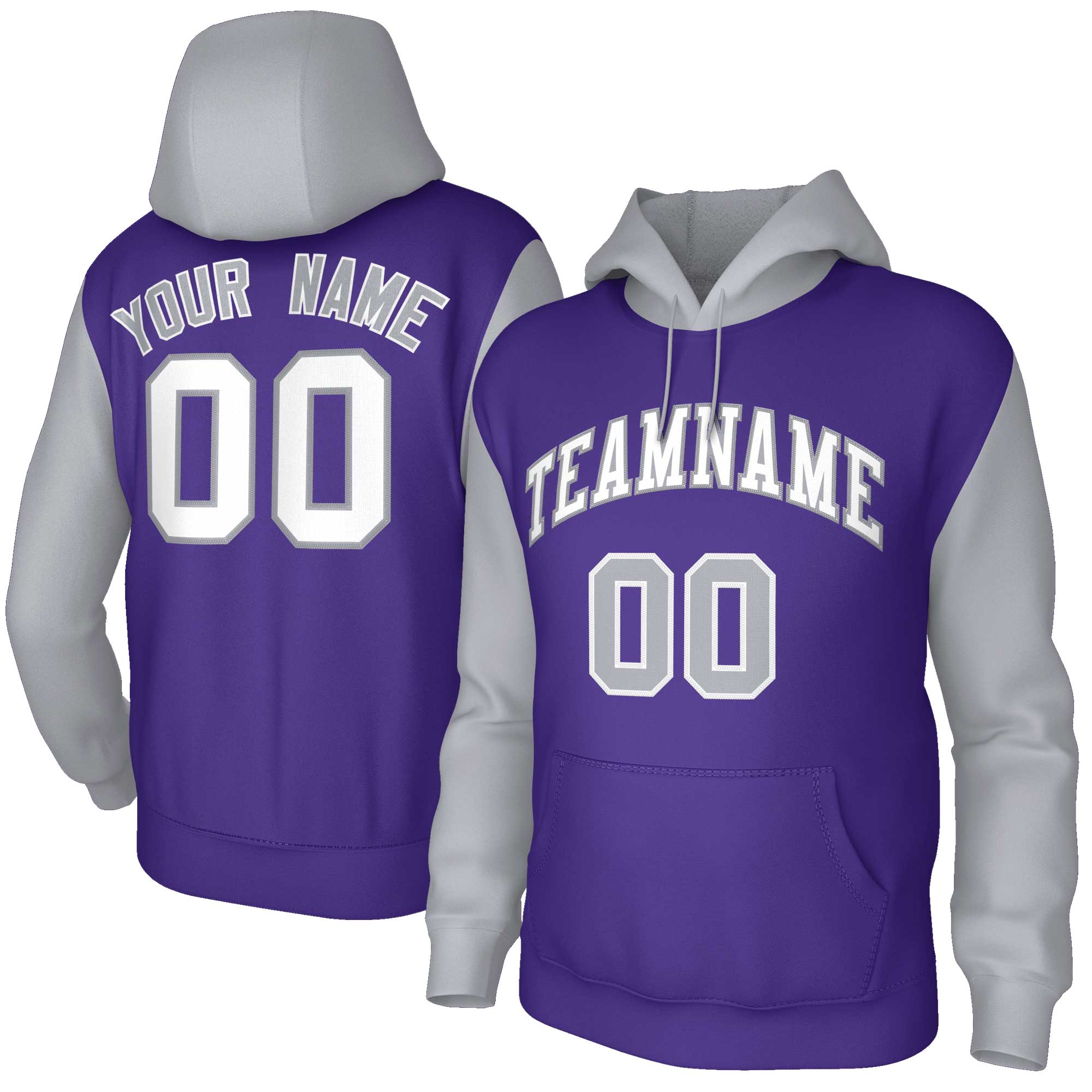 Custom Purple White-Gray Raglan Sleeves Stitched Sportwear Pullover Hoodie