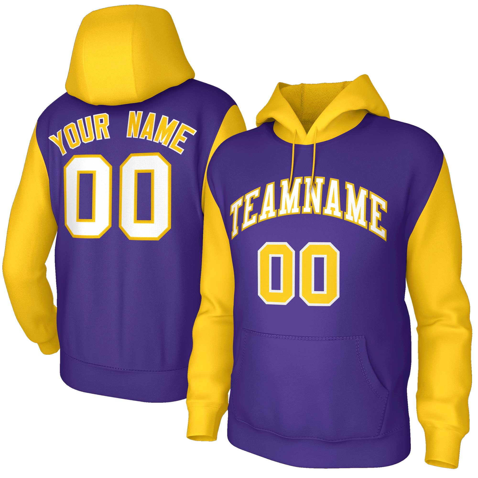 Custom Purple White-Gold Raglan Sleeves Stitched Sportwear Pullover Hoodie