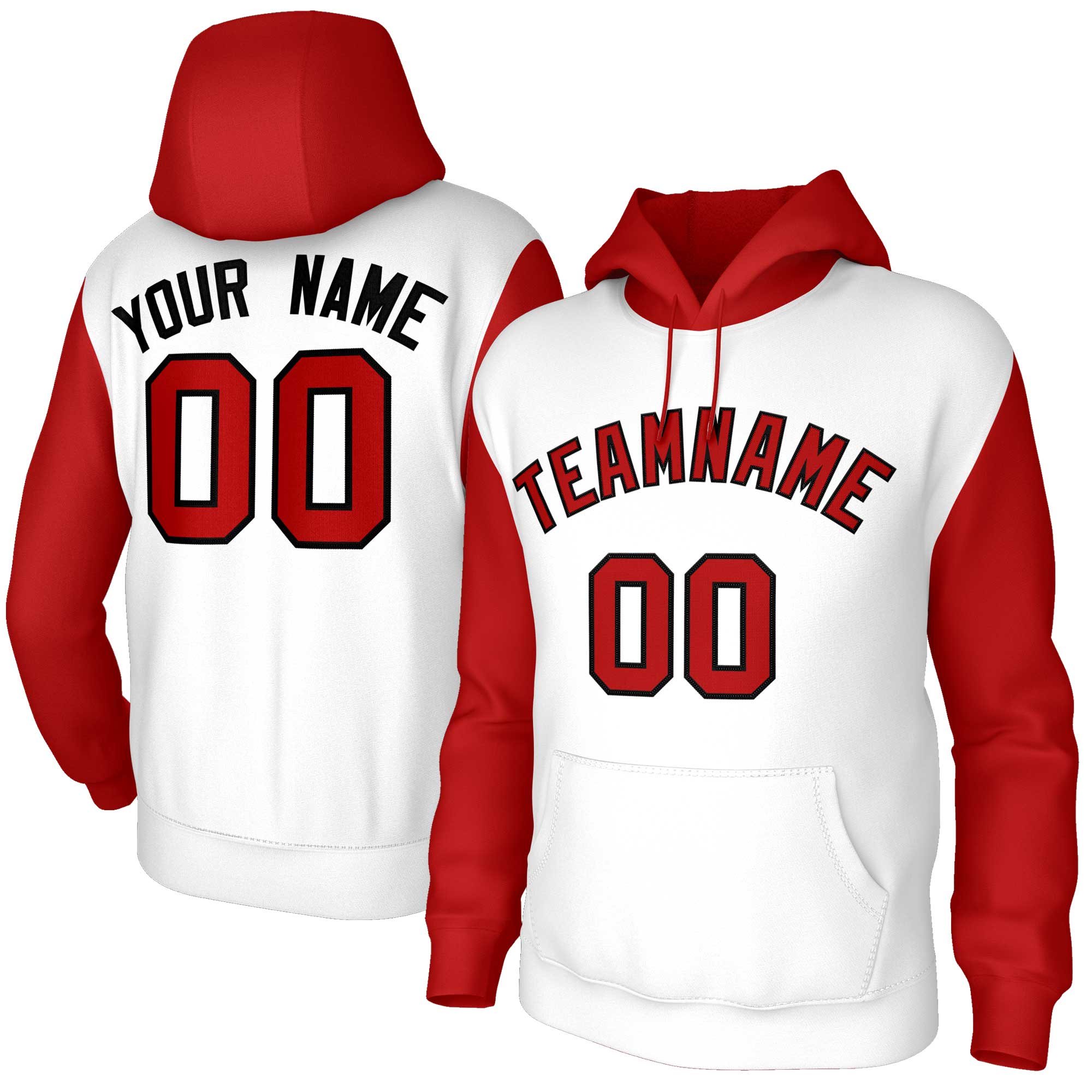 Custom White Red-Black Raglan Sleeves Stitched Sportwear Pullover Hoodie