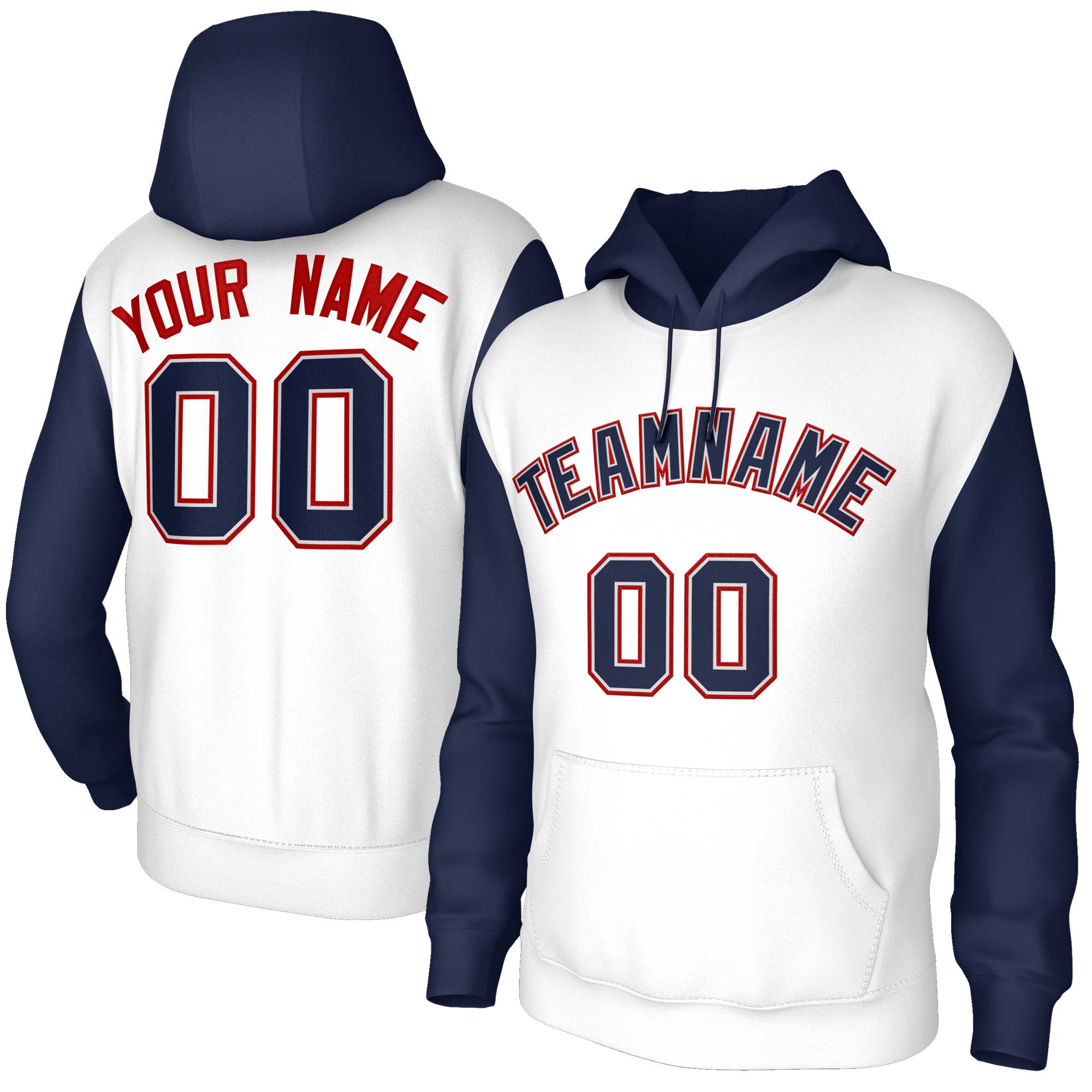 Custom White Navy-Gray Raglan Sleeves Stitched Sportwear Pullover Hoodie