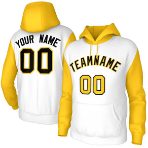 Custom White Black-Gold Raglan Sleeves Stitched Sportwear Pullover Hoodie