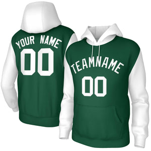 Custom Green White-Raglan Sleeves Stitched Sportwear Pullover Hoodie