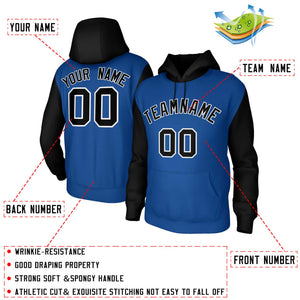 Custom Royal Black-White Raglan Sleeves Stitched Sportwear Pullover Hoodie