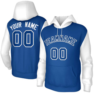 Custom Royal Royal-White Raglan Sleeves Stitched Sportwear Pullover Hoodie