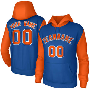 Custom Royal Orange-Royal Raglan Sleeves Stitched Sportwear Pullover Hoodie