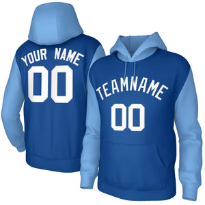 Custom Royal White-Raglan Sleeves Stitched Sportwear Pullover Hoodie