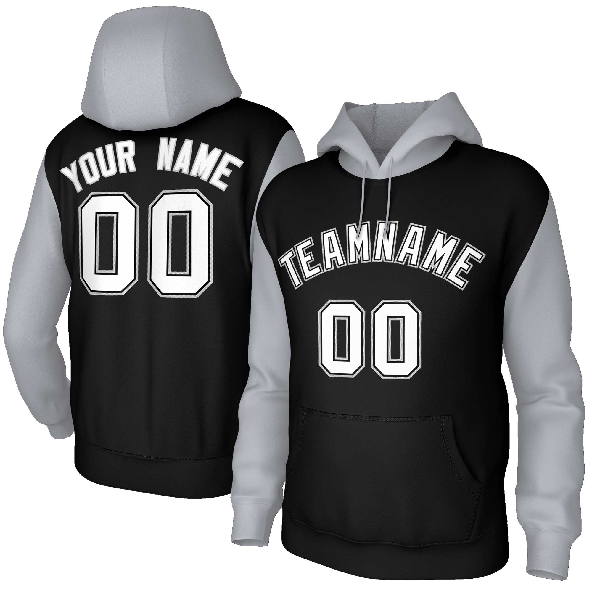 Custom Black White-Black Raglan Sleeves Stitched Sportwear Pullover Hoodie