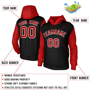 Custom Black Red-White Raglan Sleeves Stitched Sportwear Pullover Hoodie