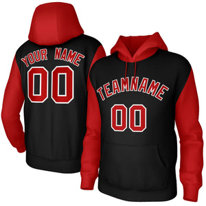 Custom Black Red-White Raglan Sleeves Stitched Sportwear Pullover Hoodie