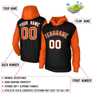 Custom Black Orange-White Raglan Sleeves Stitched Sportwear Pullover Hoodie