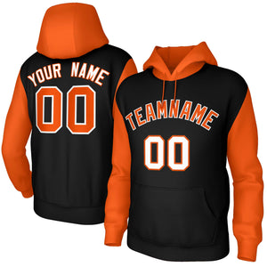 Custom Black Orange-White Raglan Sleeves Stitched Sportwear Pullover Hoodie