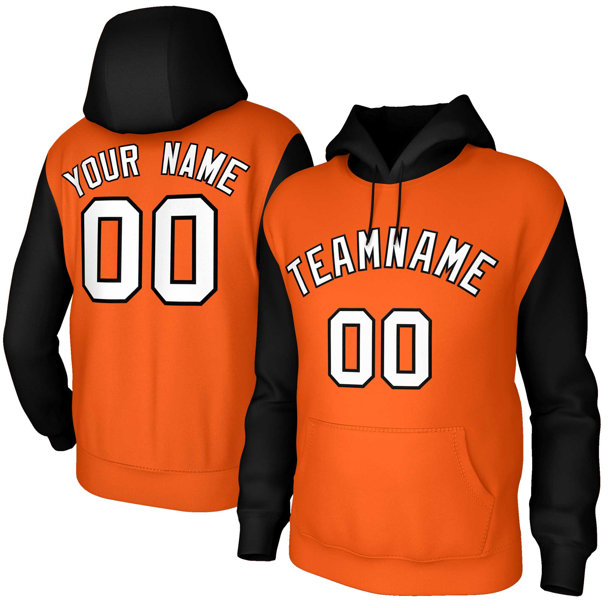 Custom Orange White-Black Raglan Sleeves Stitched Sportwear Pullover Hoodie