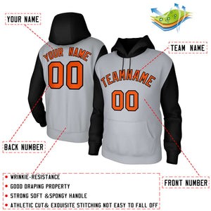 Custom Gray Orange-Black Raglan Sleeves Stitched Sportwear Pullover Hoodie