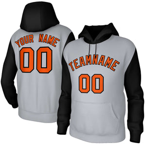 Custom Gray Orange-Black Raglan Sleeves Stitched Sportwear Pullover Hoodie