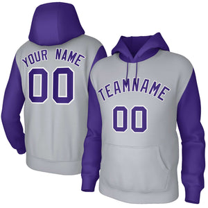 Custom Gray Purple-White Raglan Sleeves Stitched Sportwear Pullover Hoodie