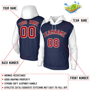 Custom Navy Red-White Raglan Sleeves Stitched Sportwear Pullover Hoodie