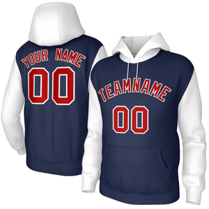 Custom Navy Red-White Raglan Sleeves Stitched Sportwear Pullover Hoodie