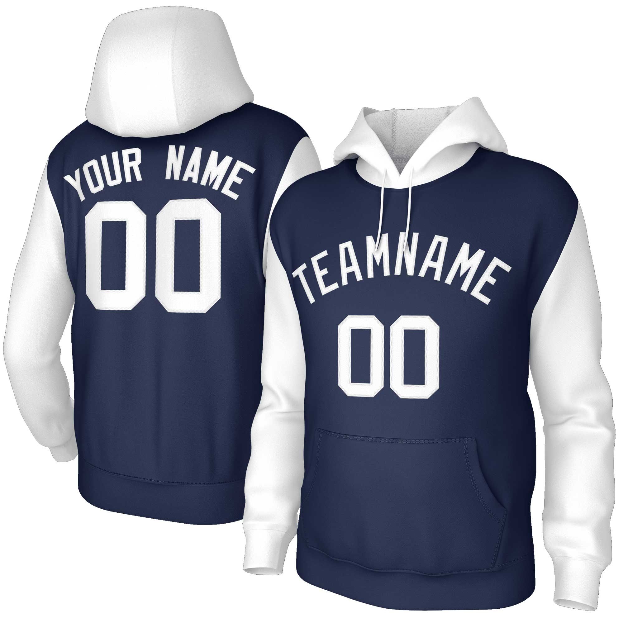 Custom Navy White-Raglan Sleeves Stitched Sportwear Pullover Hoodie