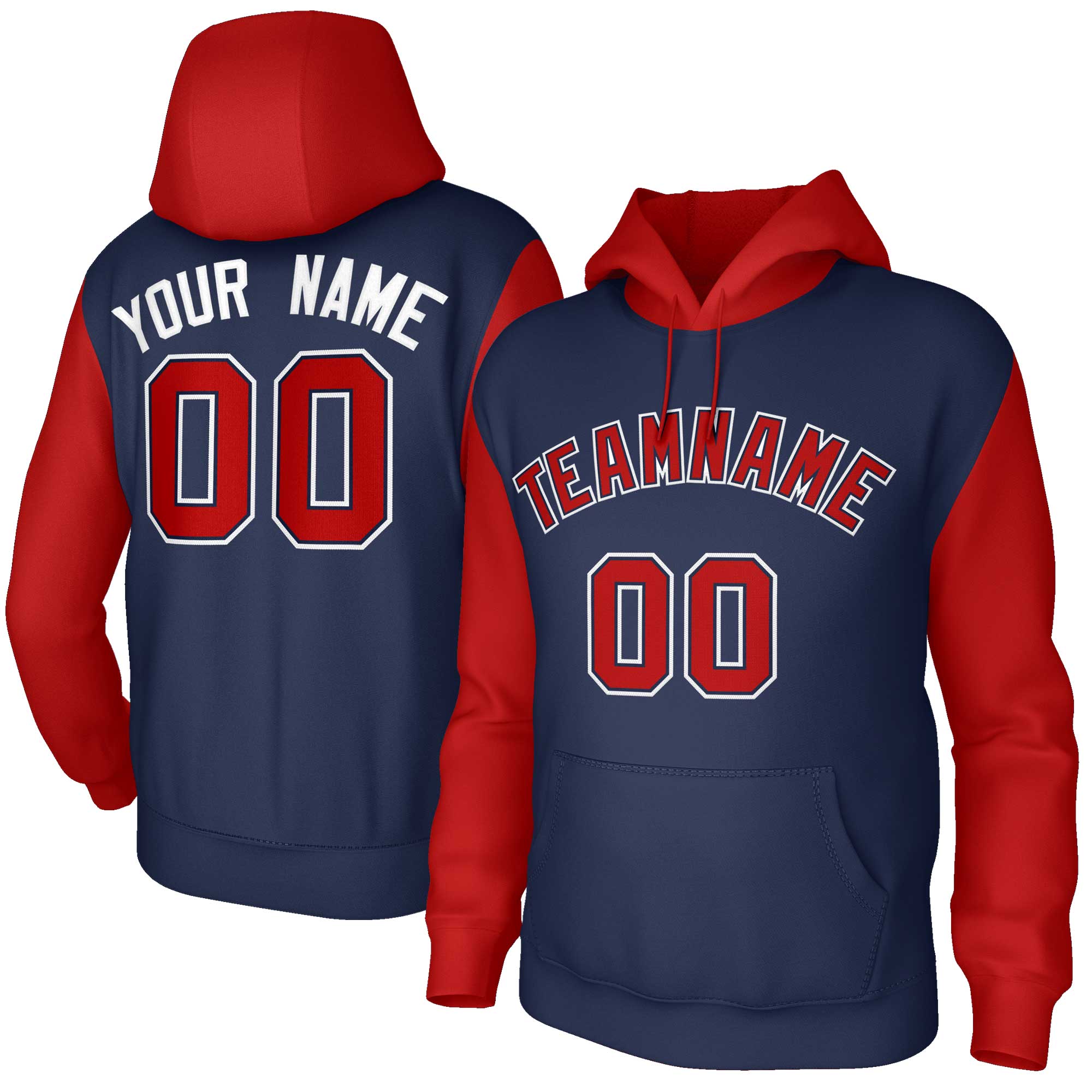 Custom Navy Red-Navy Raglan Sleeves Stitched Sportwear Pullover Hoodie