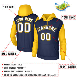 Custom Navy White-Navy Raglan Sleeves Stitched Sportwear Pullover Hoodie