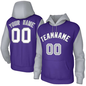 Custom Purple White-Gray Raglan Sleeves Stitched Sportwear Pullover Hoodie