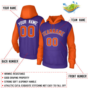 Custom Purple Orange-Purple Raglan Sleeves Stitched Sportwear Pullover Hoodie