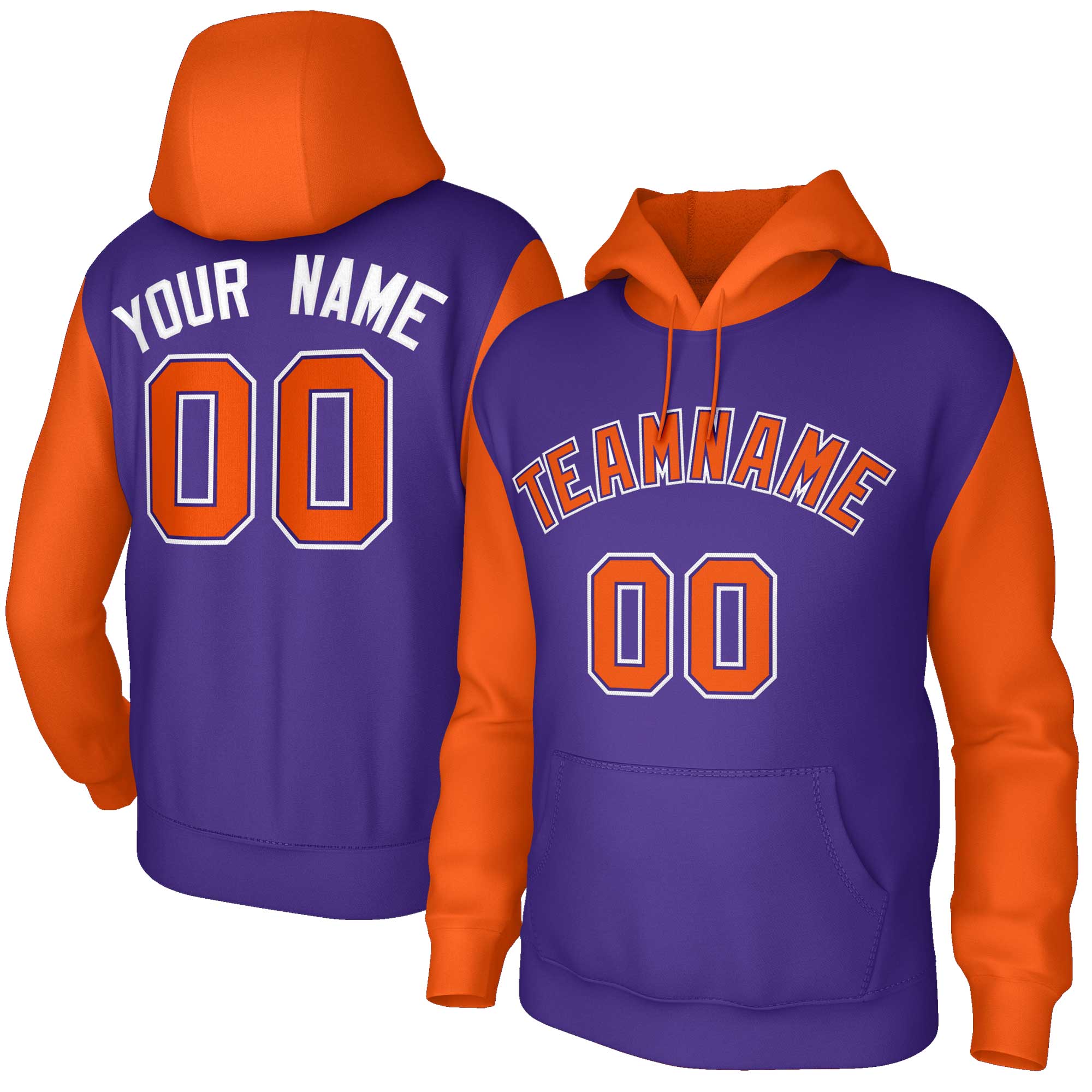 Sweat à capuche personnalisé à manches raglan violet orange-violet cousu Sportwear