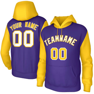 Custom Purple White-Gold Raglan Sleeves Stitched Sportwear Pullover Hoodie