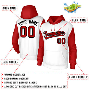 Custom White Red-Black Raglan Sleeves Stitched Sportwear Pullover Hoodie