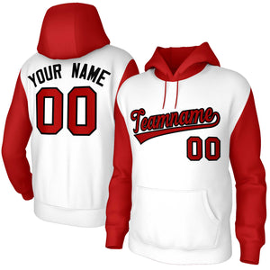 Custom White Red-Black Raglan Sleeves Stitched Sportwear Pullover Hoodie