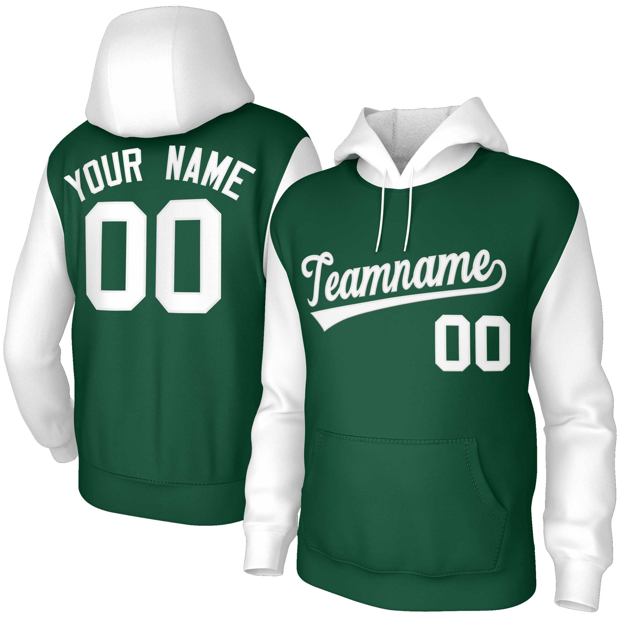 Custom Green White-Raglan Sleeves Stitched Sportwear Pullover Hoodie