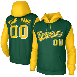 Custom Green Gold-Green Raglan Sleeves Stitched Sportwear Pullover Hoodie