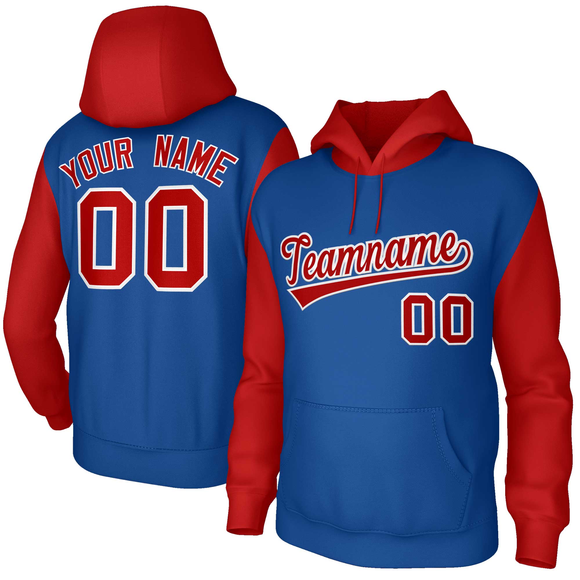 Custom Royal Red-White Raglan Sleeves Stitched Sportwear Pullover Hoodie