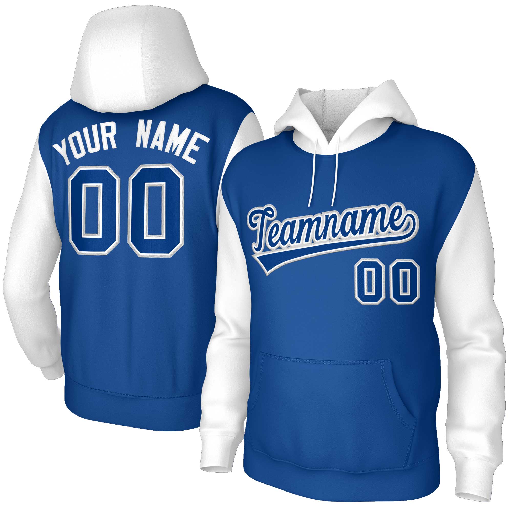 Custom Royal Royal-White Raglan Sleeves Stitched Sportwear Pullover Hoodie