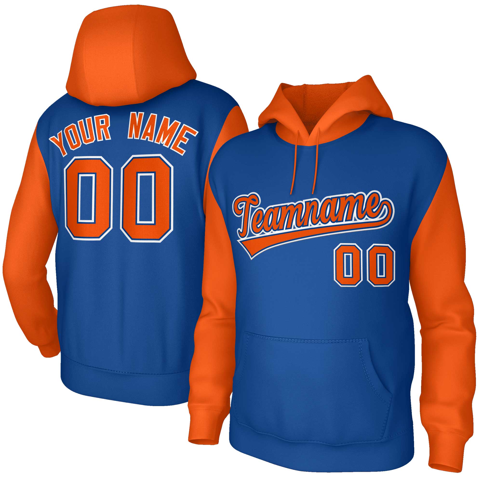 Custom Royal Orange-Royal Raglan Sleeves Stitched Sportwear Pullover Hoodie