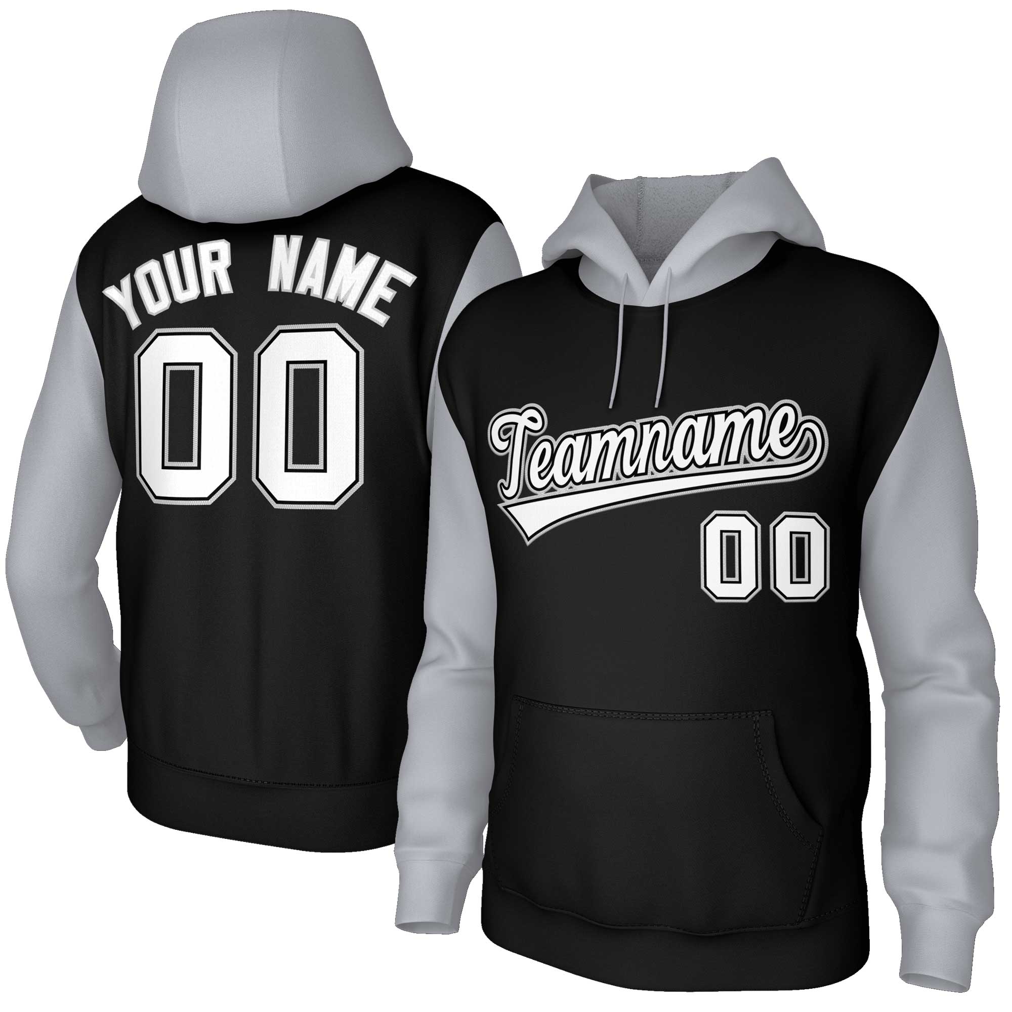 Custom Black White-Black Raglan Sleeves Stitched Sportwear Pullover Hoodie