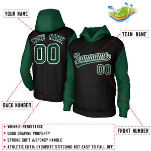 Custom Black Green-White Raglan Sleeves Stitched Sportwear Pullover Hoodie