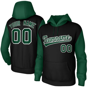 Custom Black Green-White Raglan Sleeves Stitched Sportwear Pullover Hoodie