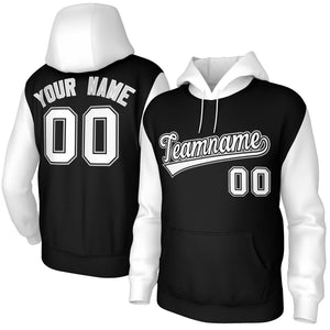 Custom Black White-Black Raglan Sleeves Stitched Sportwear Pullover Hoodie