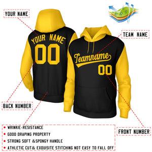 Custom Black Gold-Raglan Sleeves Stitched Sportwear Pullover Hoodie