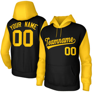 Custom Black Gold-Raglan Sleeves Stitched Sportwear Pullover Hoodie