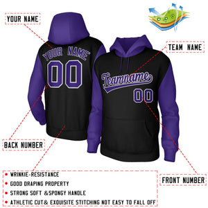 Custom Black Purple-Gray Raglan Sleeves Stitched Sportwear Pullover Hoodie