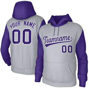 Custom Gray Purple-White Raglan Sleeves Stitched Sportwear Pullover Hoodie