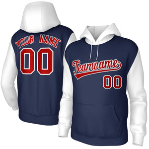 Custom Navy Red-White Raglan Sleeves Stitched Sportwear Pullover Hoodie