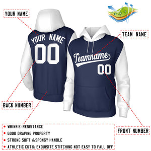 Custom Navy White-Raglan Sleeves Stitched Sportwear Pullover Hoodie