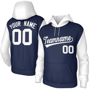 Custom Navy White-Raglan Sleeves Stitched Sportwear Pullover Hoodie